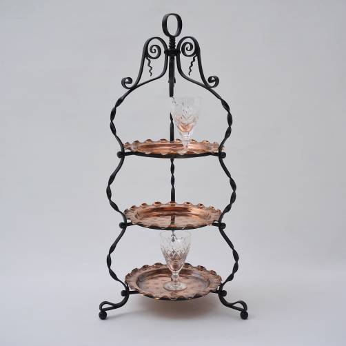 Arts & Crafts cake stand display Townshends style, iron & copper , 1900`s ca, English